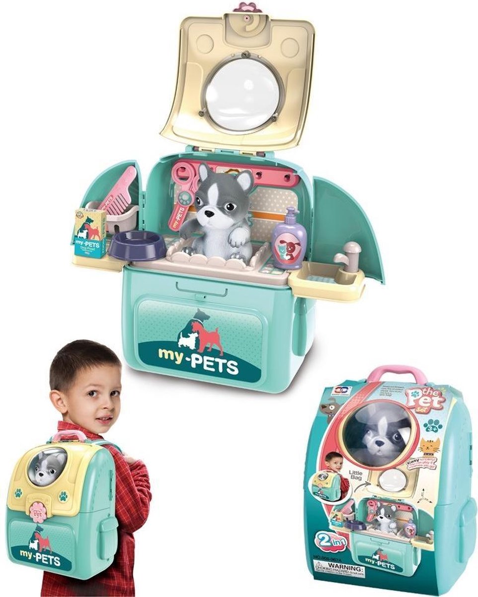 leuke speelset in rugzak | hondenkapsalon trimsalon en verzorgingsset